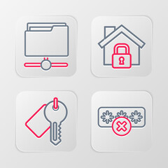 Wall Mural - Set line Password protection, Marked key, House under and FTP folder icon. Vector