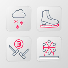 Sticker - Set line Ferris wheel, Curling sport game, Skates and Cloud with snow icon. Vector