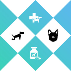 Wall Mural - Set Dog pooping, medicine bottle and pills, Veterinary clinic and icon. Vector