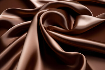 Close up view of brown satin fabric with very smooth finish. Generative AI.