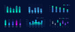 Colorful dark bar chart, 3d visual histogram