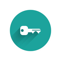 Poster - White House key icon isolated with long shadow background. Green circle button. Vector