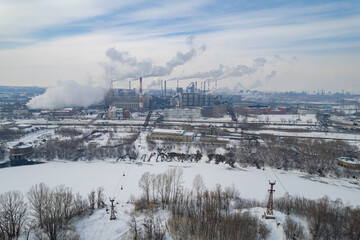 Wall Mural - Aerial view of chemical factory ropeway