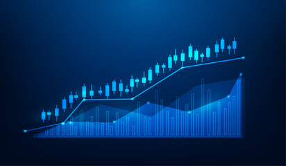 Wall Mural - finance stock marketing trading on blue dark background.business trading growth concept. market chart profit money. copy space for text input. vector illustration fantastic low poly design.