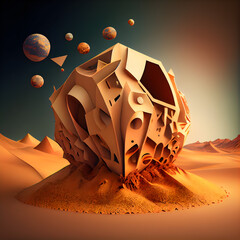 Wall Mural - 3d illustration of an alien planet in the middle of the desert