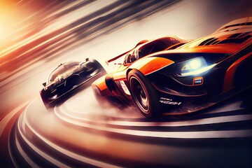 Wall Mural - exciting race, with cars speeding around the track in close competition, created with generative ai