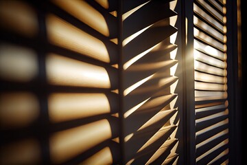 Sticker - close-up of window louver, with sunlight shining through, created with generative ai