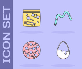 Sticker - Set Chocolate egg, Candy packaging for sweets, Cookie biscuit and Jelly worms candy icon. Vector