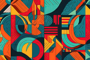 Canvas Print - bold colors and simple shapes combine to create intriguing pattern, created with generative ai