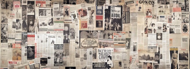 Vintage newspaper pages wall. Journalism conceptual background. Generative AI