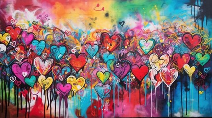 Generative AI, Colorful heart as graffiti love symbol on the wall, street art. Melted paint.