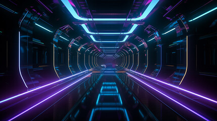 3d background, futuristic tunnel with neon lights, ai generated