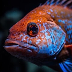 Wall Mural - A Close-Up of a Fish in its Underwater Reef Home: Exploring Marine Life in the Tropical Blue Ocean. Generative AI