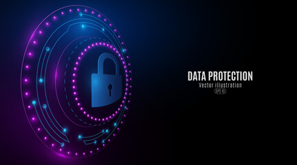 Poster - futuristic glowing isometric hud round with lock icon. user data security concept. data protection. 