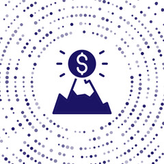Poster - Blue Mountains with flag on top icon isolated on white background. Symbol of victory or success concept. Goal achievement. Abstract circle random dots. Vector