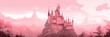 Fairy tale magic castle, pink wallpaper background, widescreen banner.