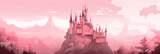 Princess fairy tale magic castle, pink wallpaper background, widescreen banner.