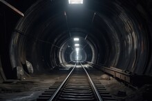 Tunnel And Train Tracks Illustration. Generative AI