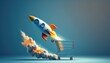 © Deivison - Shopping cart and rocket illustration, sales and business concept, blue background. Generative AI