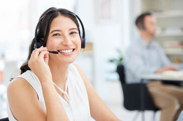 Aufkleber - Your call is important to us. Portrait of a young call centre agent working in an office.