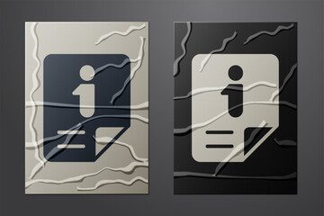 Poster - White Information icon isolated on crumpled paper background. Paper art style. Vector