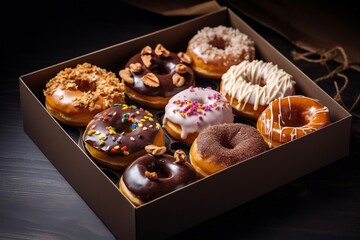 Wall Mural - Box with Glazed Donuts with Toppings 