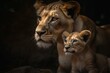 Mother lion and her cub. Generative AI