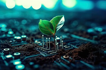 Harmony of Nature and Technology: Sustainable Seed Planting and Digital Technology Fusion in UHD Image Style in 8K created with generative AI technology