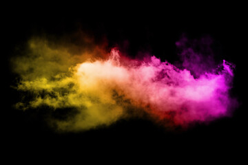 Wall Mural - abstract art colored powder on black background. frozen abstract movement of dust explosion multiple