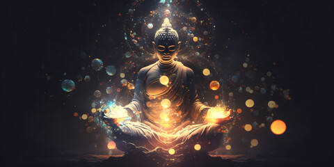 Wall Mural - astral yoga silhouette of human in cosmic space meditate. practicing transcendental spiritual medita