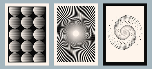 Aufkleber - Abstract modern minimalistic flyer, poster, template with vortex shape, sunbeam and circles, basic geometric figures, composition graphic design. Vector illustration.