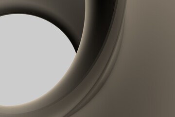 Poster - Abstract unusual horizontal 3d illustration of a dark beige brown spiral with dark shadows with a light gray circle inside. Brown spiral or wave pattern graphic background