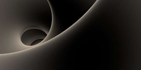Poster - Abstract unusual horizontal wide 3d illustration of a gradient dark beige brown color spiral with white shadows that spreads like water. Brown spiral or wave pattern graphic background