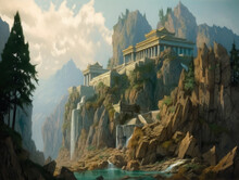 Fantasy 3D Illustration Palace On Mount Olympus Generative AI