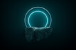 © eranicle - 3d presentation pedestal made of rock with light circle frame. 3d rendering of mockup of presentation podium for display or advertising purposes