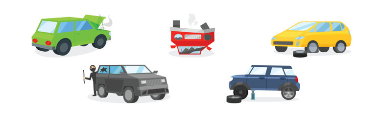 Poster - Car Crash and Accident on Road Vector Set.