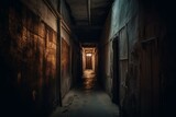 Fototapeta Uliczki - Narrow dimly lit passageway. Generative AI