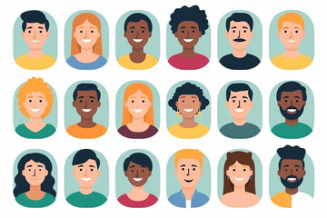 Set of illustrations featuring a diverse group of people smiling. Diversity and inclusion concept. generative AI