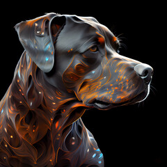 Labrador Retriever dog portrait, digital painting on black background