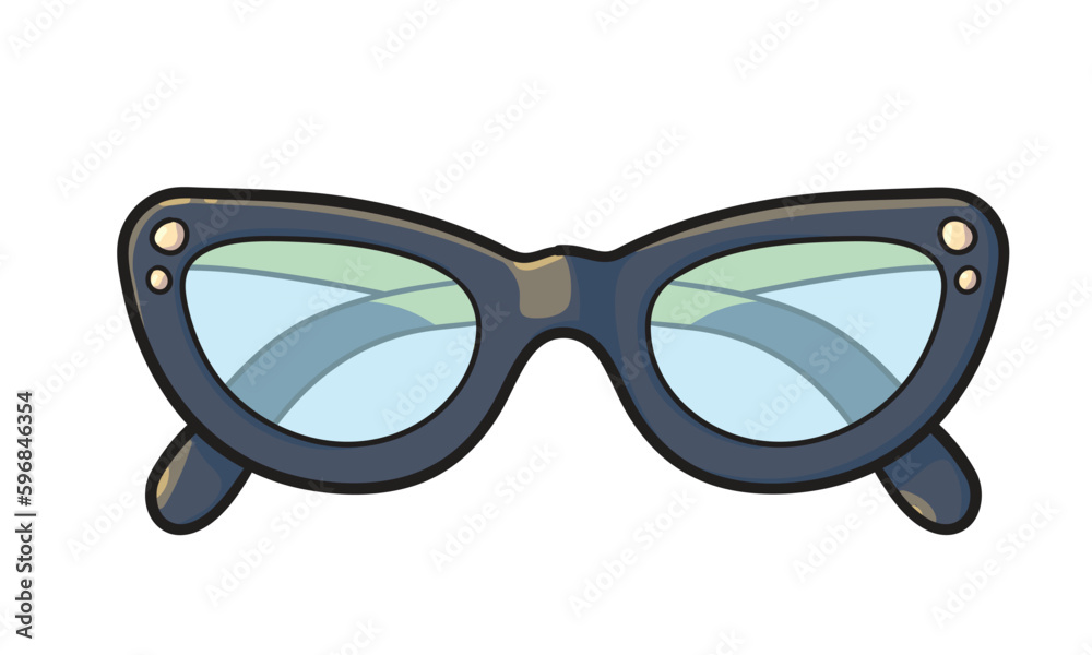 Spectacles Cartoon Style Rockabilly glasses vector illustration in cute cartoon style. Retro cat ...