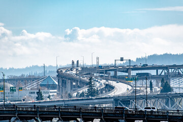 Sticker - Interstate-5 Highway Traffic Winding Through Portland, OR City