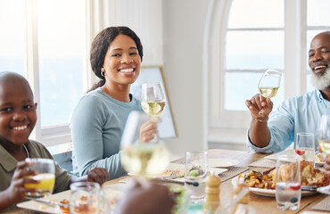Poster - Dinner is better when we eat together. Shot of a family having lunch at home.
