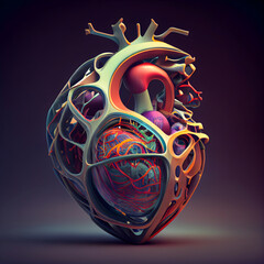 Wall Mural - Human heart. 3d render on dark background. Computer generated image.