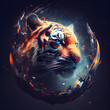 Tiger in the space. Illustration of a tiger's head.