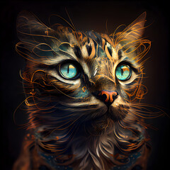 Wall Mural - Mystical cat with a pattern on the skin. Digital painting.