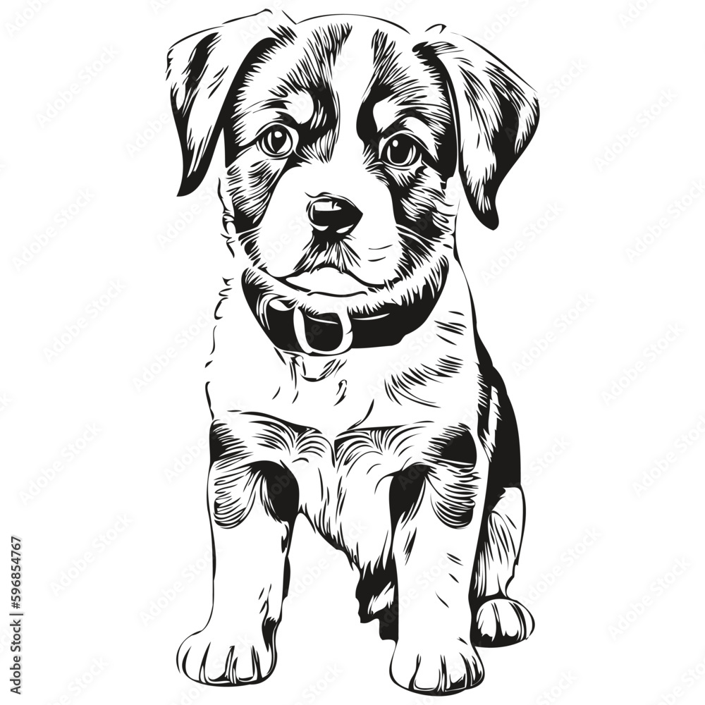 puppy logo, black and white illustration hand drawing puppies Stock ...