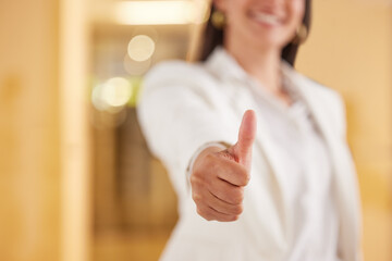 Wall Mural - Do your best and success will follow. Closeup shot of an unrecognisable businesswoman showing thumbs up in an offce.