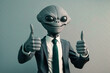 happy alien in a business suit thumb up, created with Generative AI technology