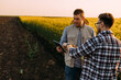 © cherryandbees - Two framers using technology to do some analysis on the oilseed rape plant