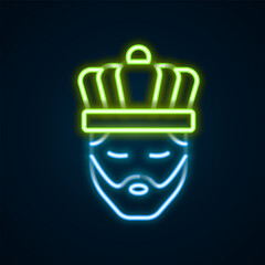 Wall Mural - Glowing neon line King with crown icon isolated on black background. Colorful outline concept. Vector